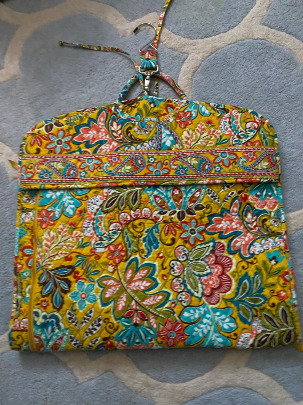 Vera Bradley Provincial Quilted Floral Hanging Travel Bag in Mustard Yellow